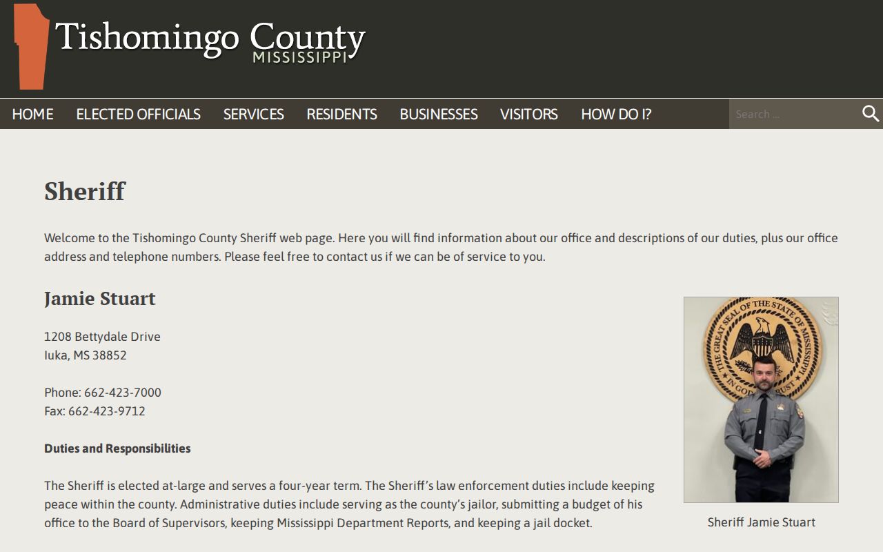 Tishomingo County sheriff information and jail records contact source