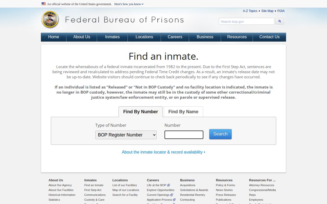 Tishomingo County federal inmate locator source for federal custody lookup