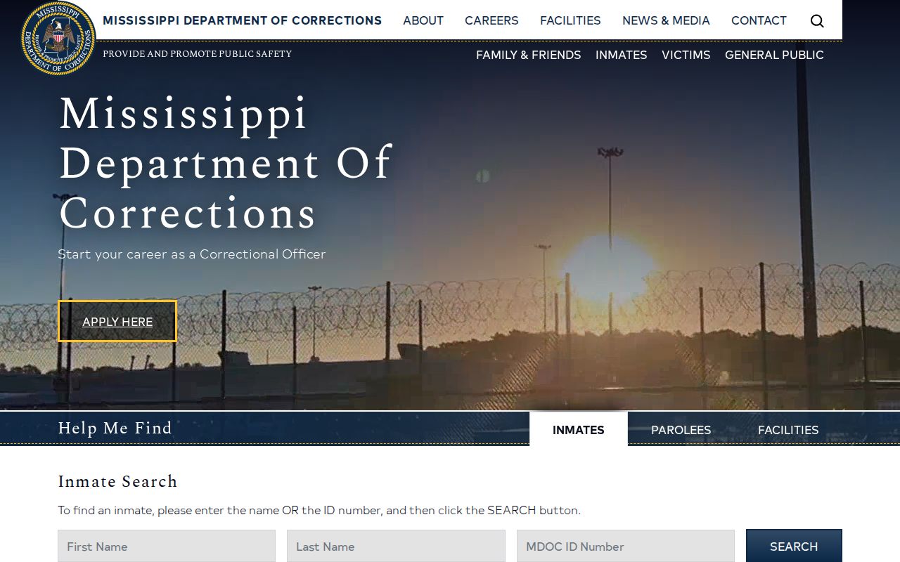 Tishomingo County MDOC inmate search source for state custody records